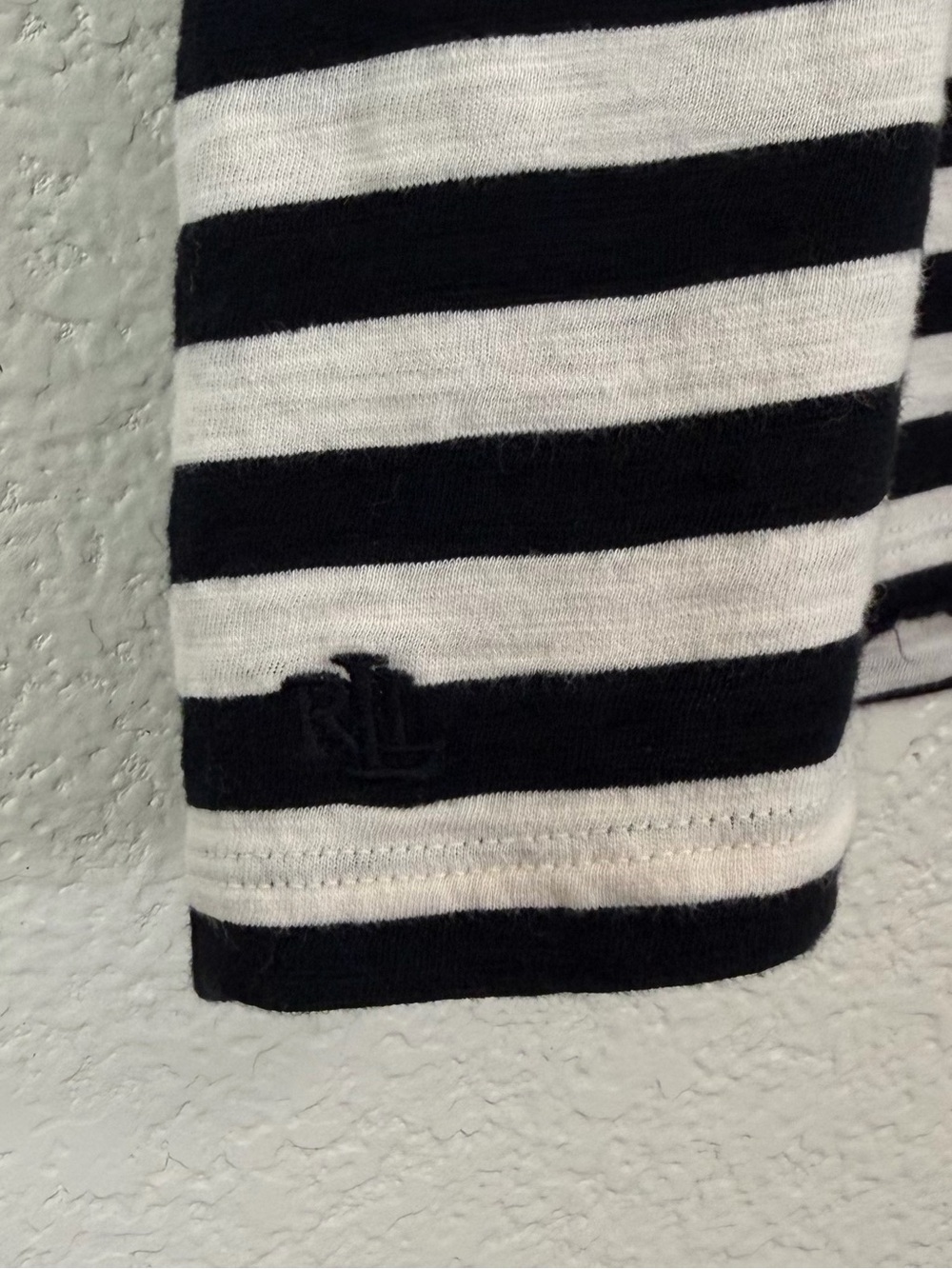 Lauren Ralph Lauren Cream Black Striped Cotton Jersey Puff-Sleeves Tee, Size 1X - Picture 5 of 13